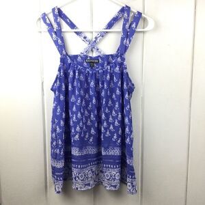 ‎Express Periwinkle Blue Floral Tank, Crisscross Back Straps, Size Medium